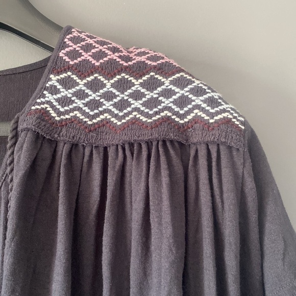 Free People Flowy Indie Sleaze Black Crop Top Embroidered Western Boho - Picture 3 of 12